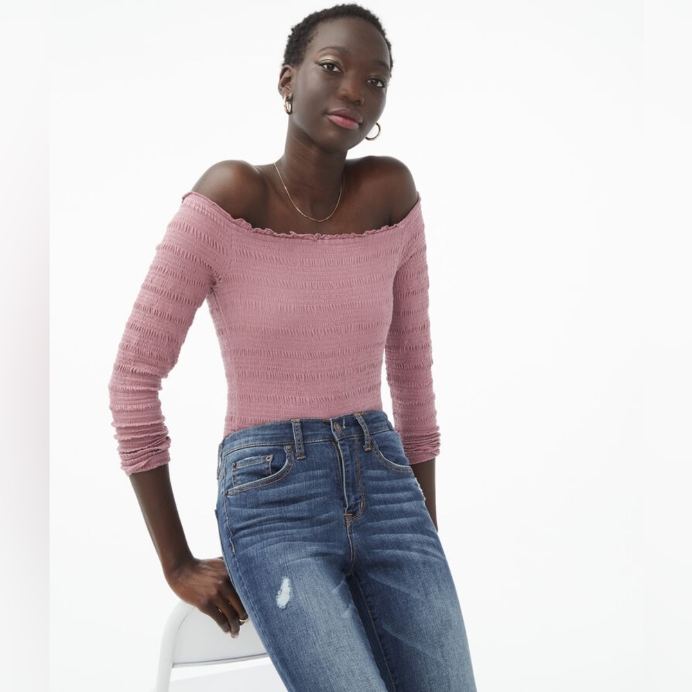 Long Sleeve Smocked Off-The-Shoulder Top